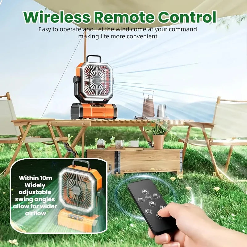 Camping Fan With LED Lantern 20000mAh Portable Oscillating 4 Speeds