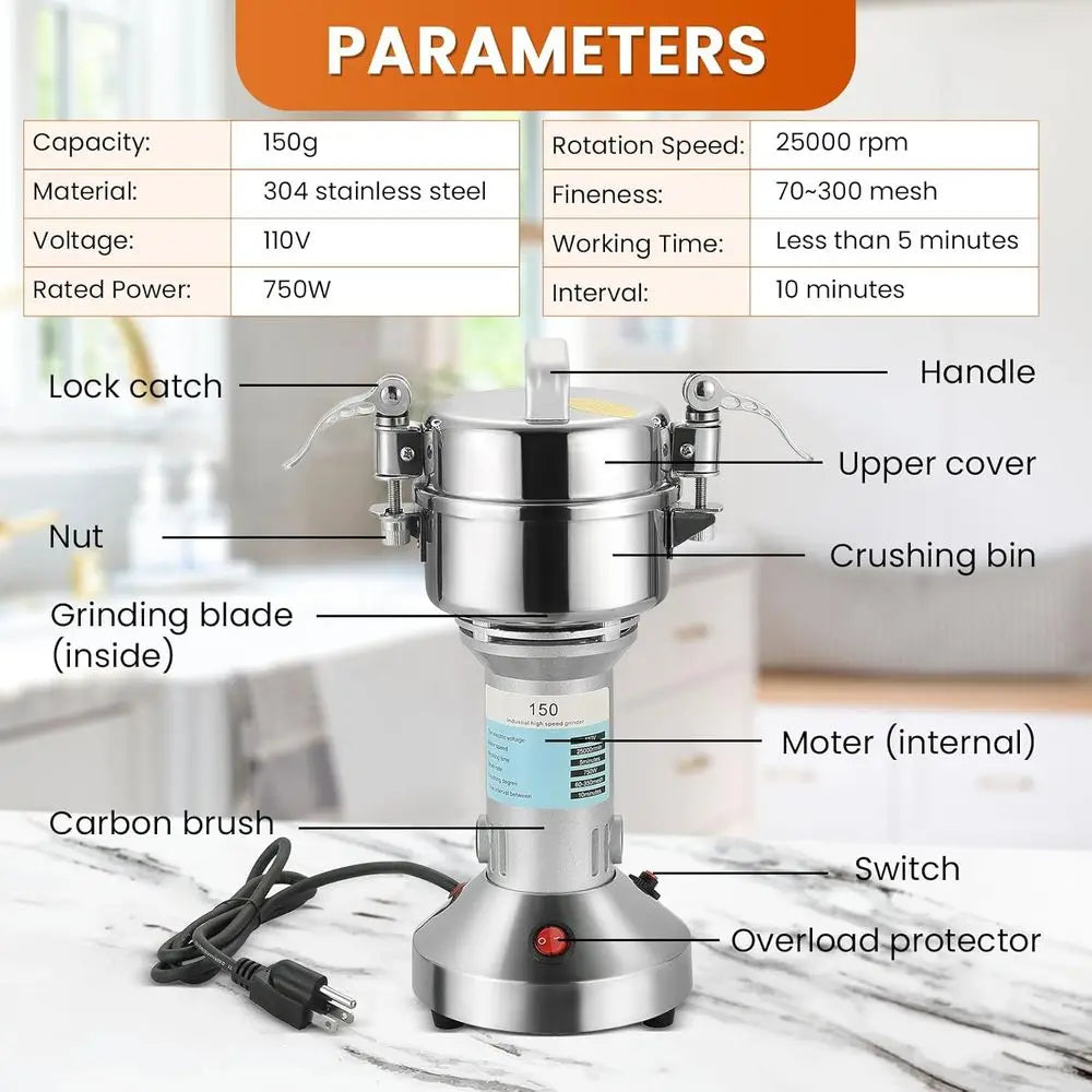 XMSJ 750W Stainless Steel Electric Grain Mill Grinder