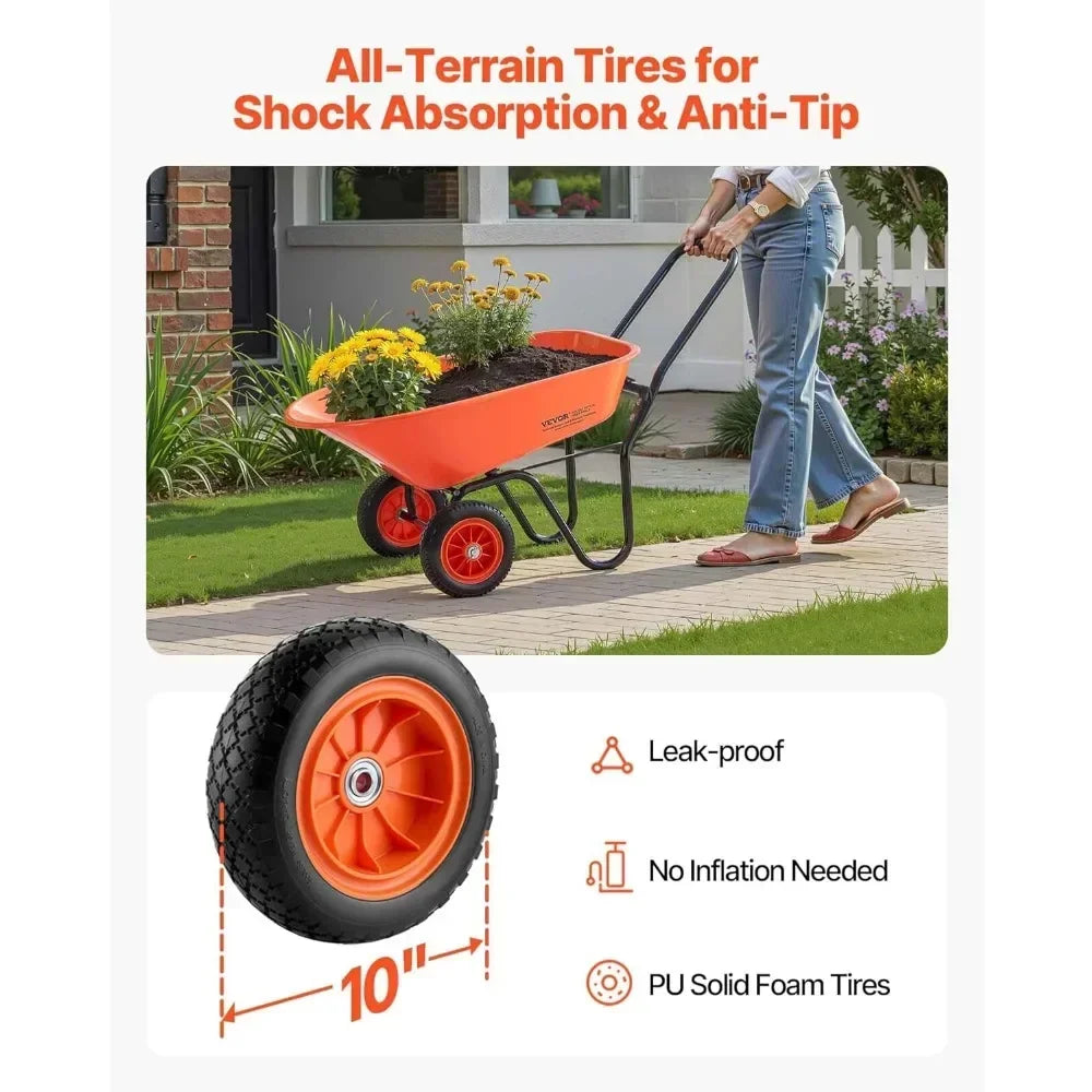 Garden Wheelbarrow With Dual Wheels Foldable Wagon 5 Cu Ft 397 Lb Capacity