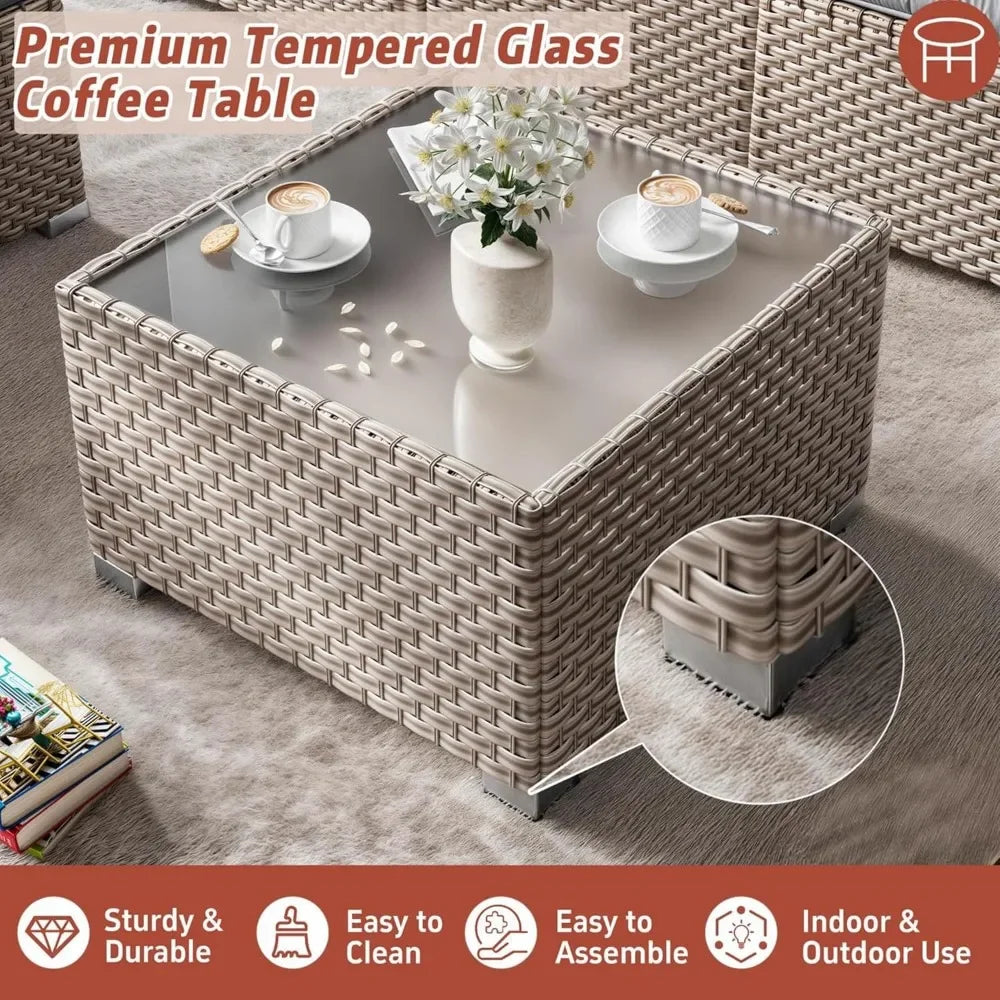 Outdoor Rattan Patio Sectional Furniture Set 13 Pieces