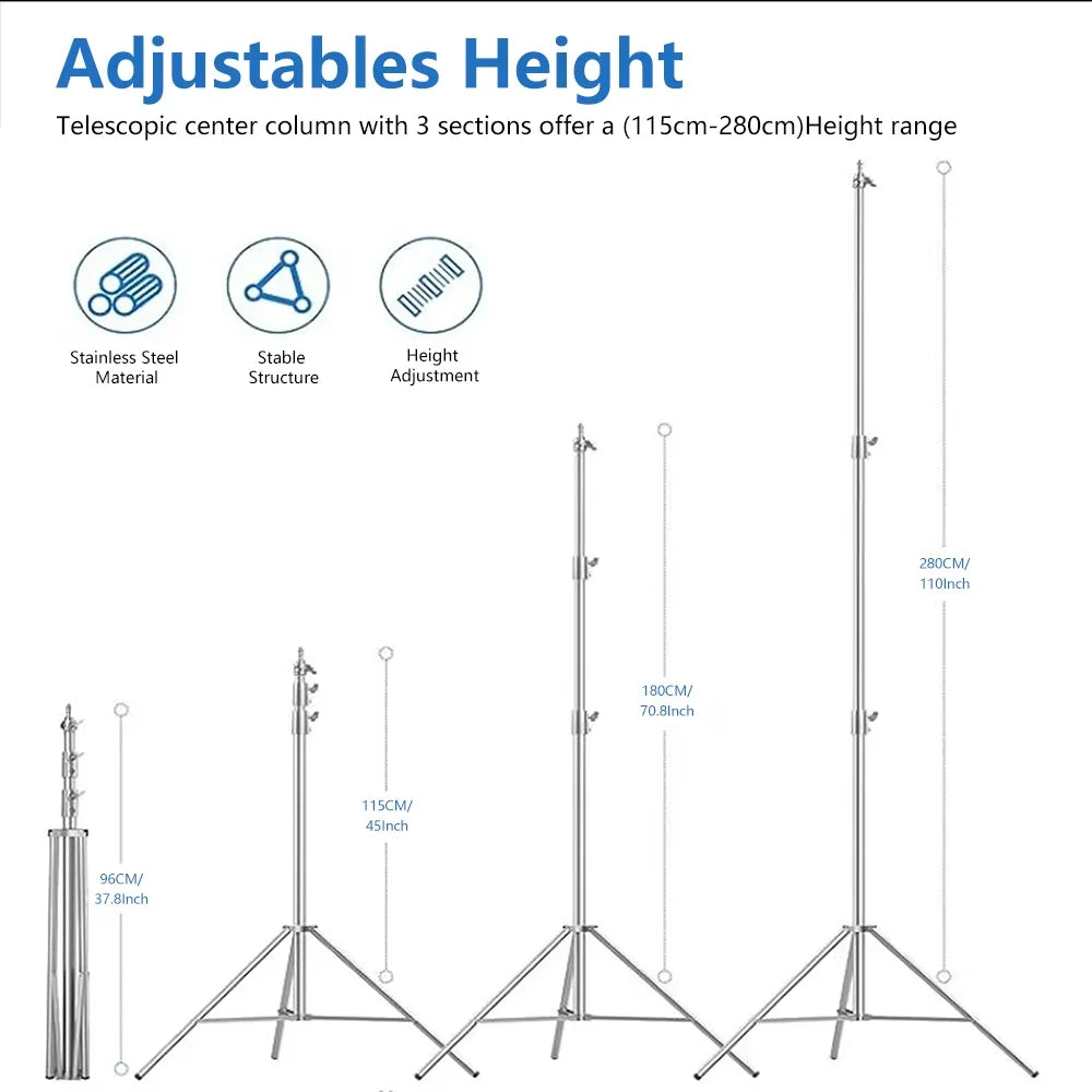 SH Stainless Steel Tripod Light Stand for Ring Light Softbox