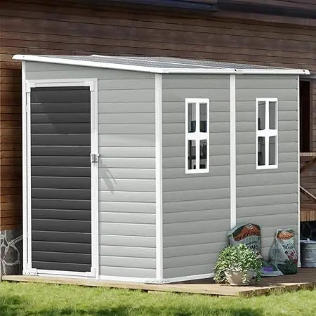 Resin Outdoor Storage Shed Waterproof With Floor Lockable Door Two Windows