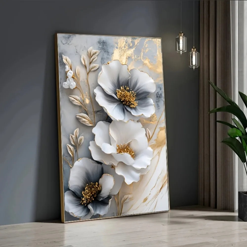 Modern Luxury Floral Canvas Mural Framed 3D Painting