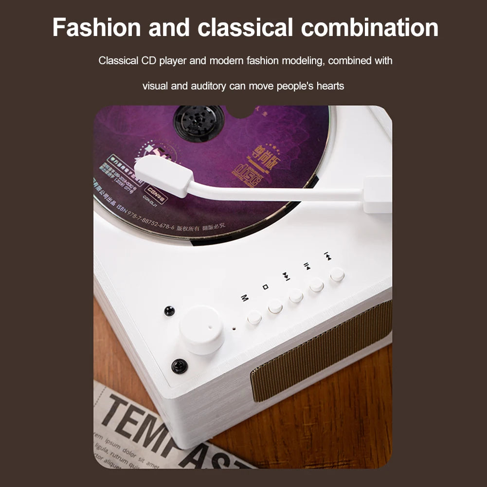Shunmaii Retro CD Player Desktop Bluetooth 5.0 Speaker USB AUX