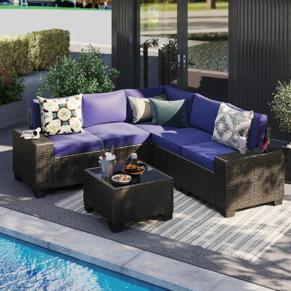 Outdoor 6 Piece Patio Furniture Set Sectional Wicker Waterproof