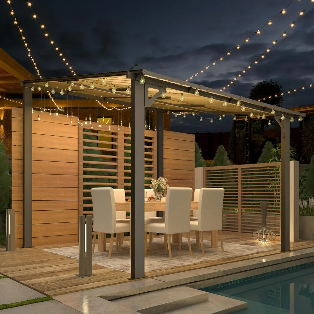 Patio Wall Mounted Gazebo Pergola With Roof All Weather
