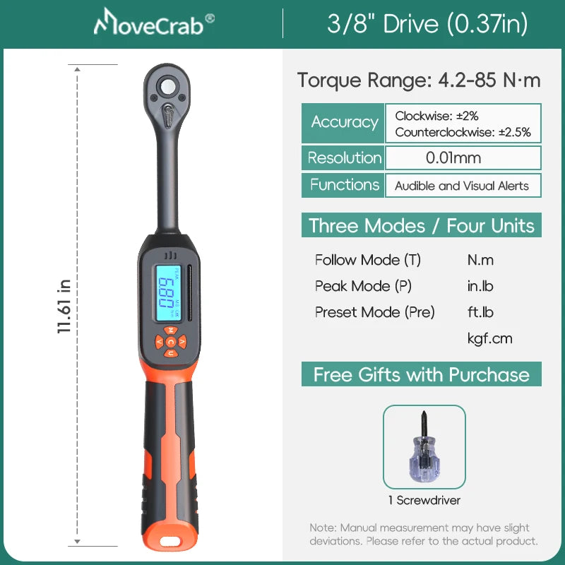 MoveCrab Digital Torque Wrench 1-340 Nm With 2 Percent Accuracy