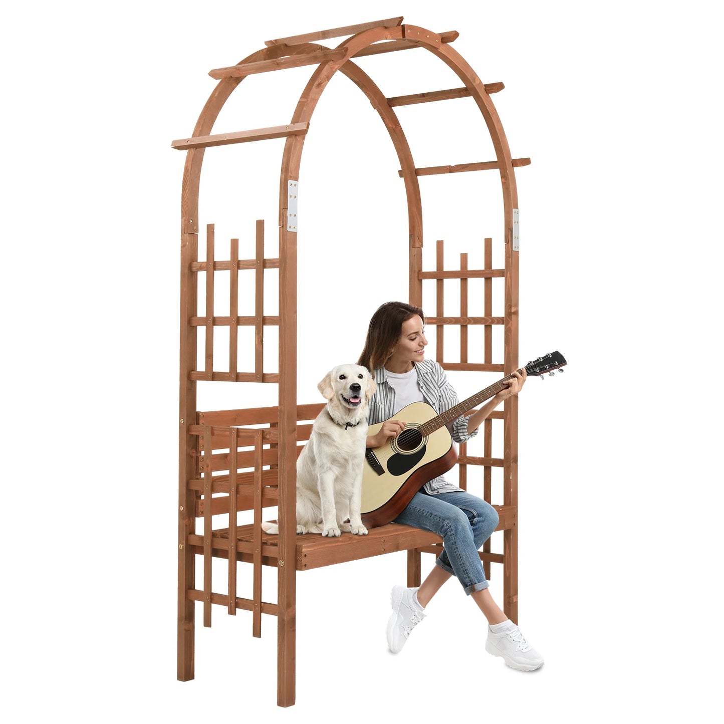 Wooden Garden Arch With Bench For Climbing Plants Outdoor Decor
