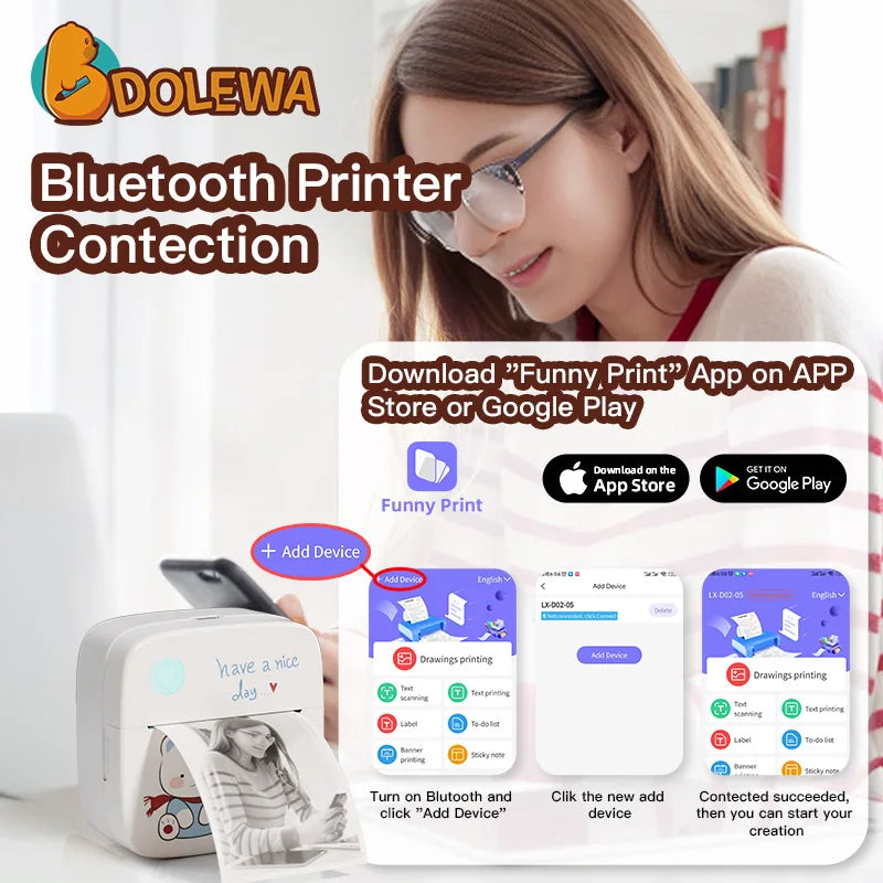 DOLEWA Mini Bluetooth Label Printer for Home and School