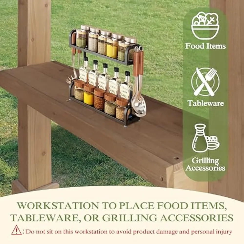 Wooden Grill Gazebo With Sloped Roof And Shelves