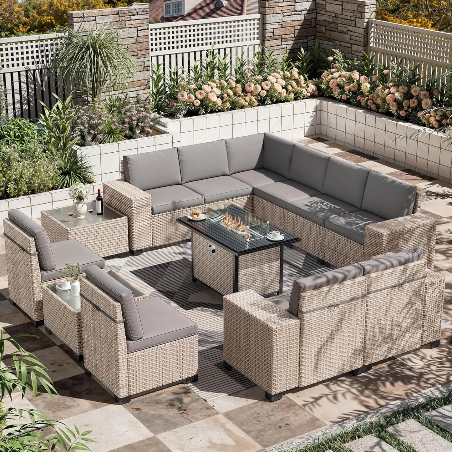 Outdoor Rattan Patio Sectional Furniture Set 13 Pieces
