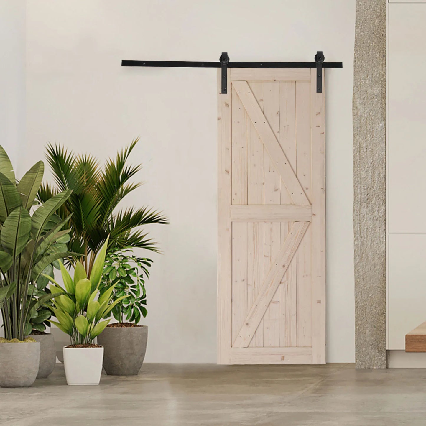 Unfinished Sliding Barn Door With K Frame In Spruce Wood