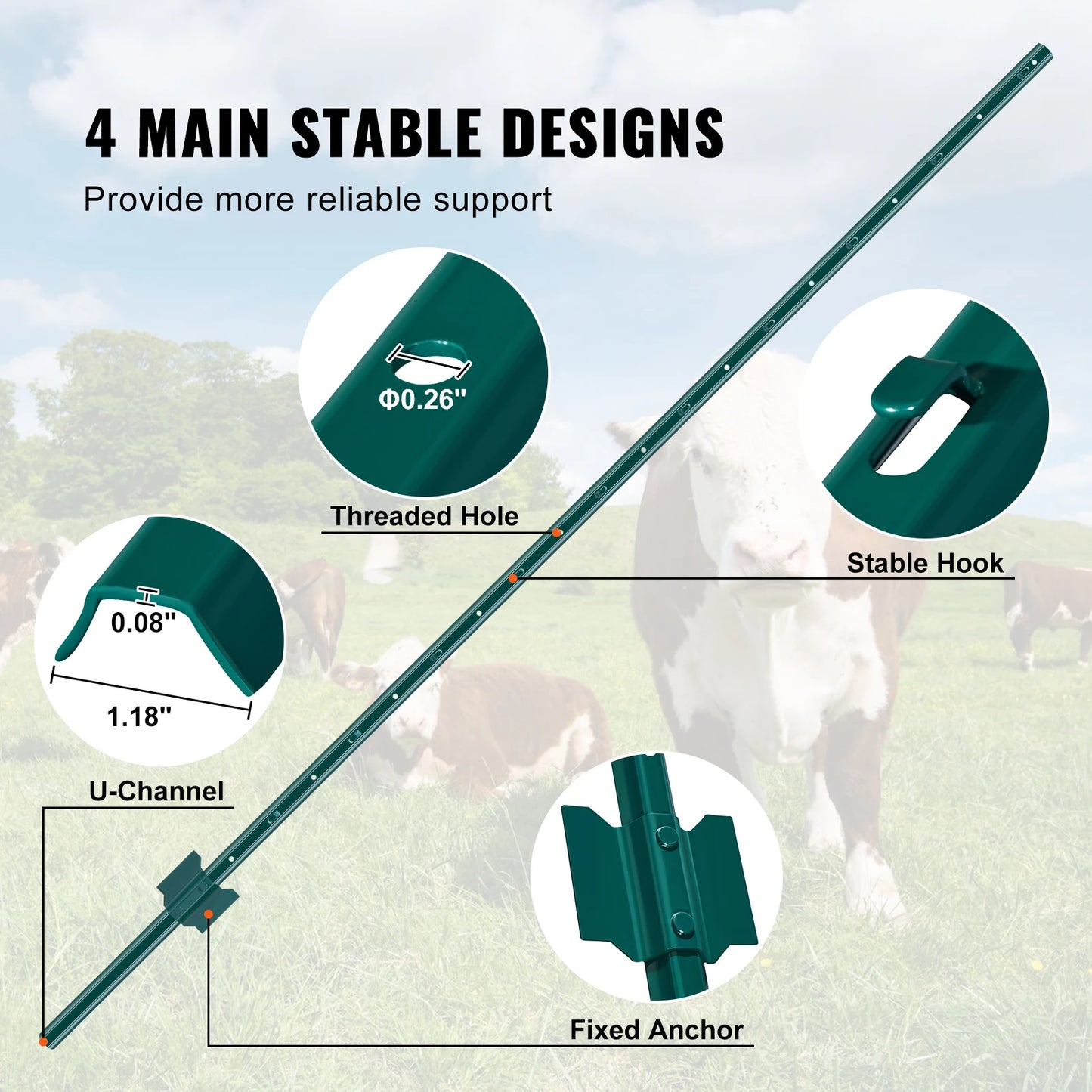 SucceBuy Heavy Duty Metal Fence Post T-Post For Garden Yard Fence