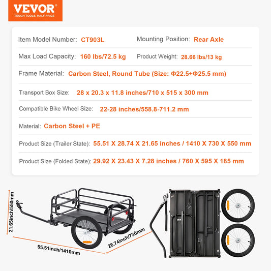 Foldable Bike Cargo Trailer for Hauling Gear