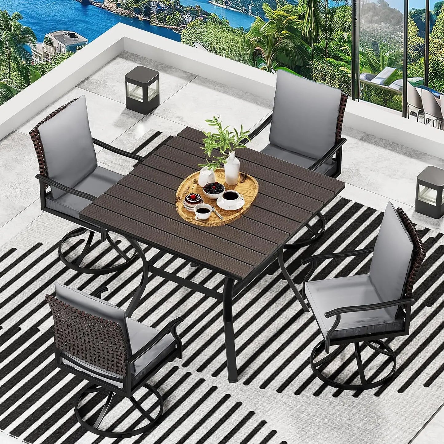 Outdoor Patio Dining Set Swivel Chairs Round Table