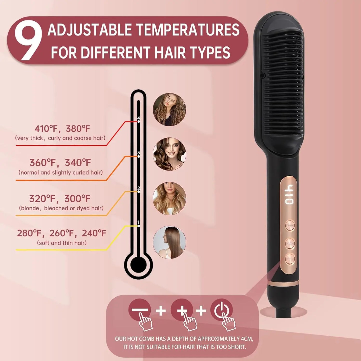 AP02 Negative Ionic Hair Straightener Brush Fast Heating Auto Off