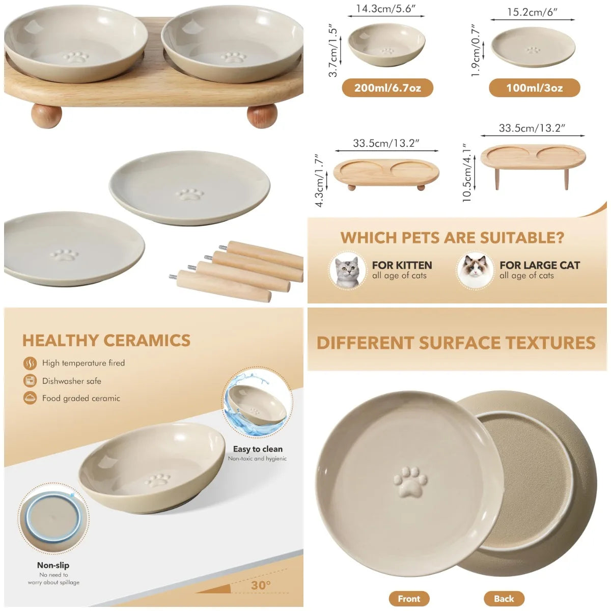 Raised Ceramic Cat Dishes 2-In-1 Food And Water Bowl Set