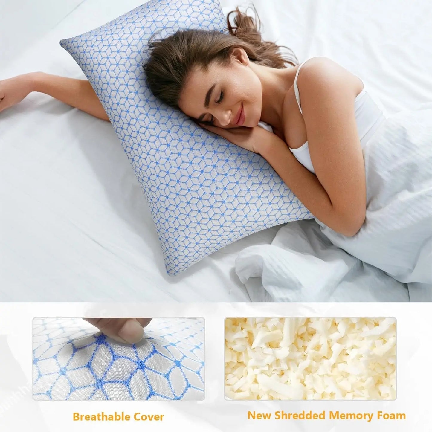 Shredded Memory Foam Pillows Set Of Two With Adjustable Firmness