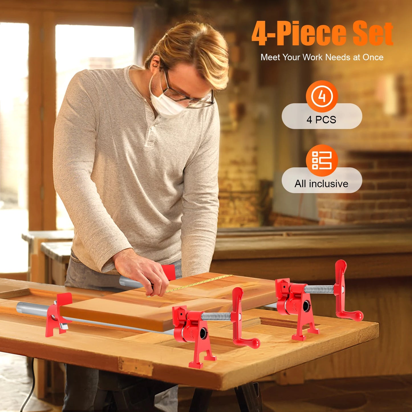NONEDIY 4 Pack Wood Gluing Pipe Clamps Heavy Duty Pro