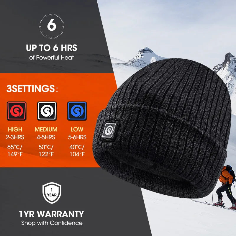 Savior Heat Heated Beanie Hat Battery Powered Rechargeable Winter Cap