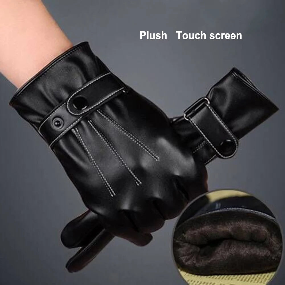 Shunmaii Men's Cycling Warm PU Leather Riding Gloves