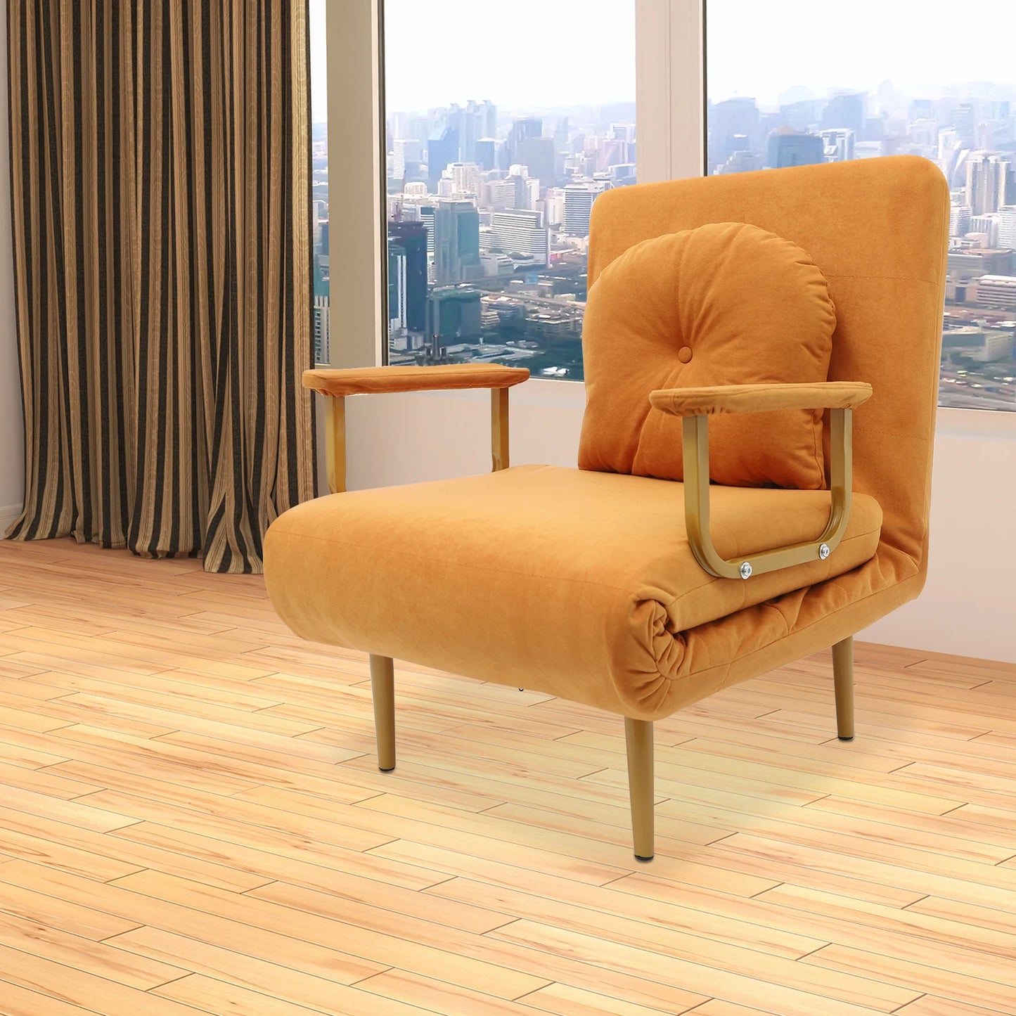 Convertible Sofa Bed With Five Position Backrest And Folding Chair