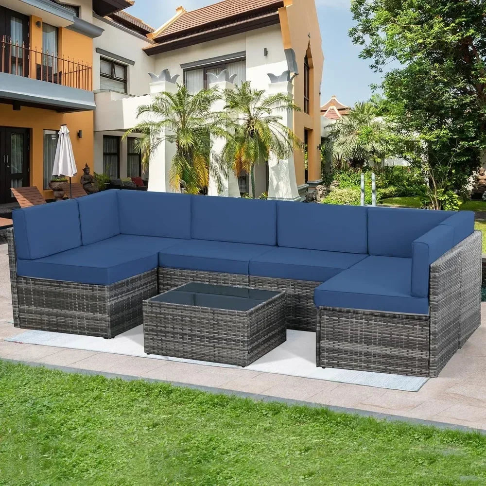 Outdoor PE Rattan Wicker Sectional Patio Furniture Set With Cushions