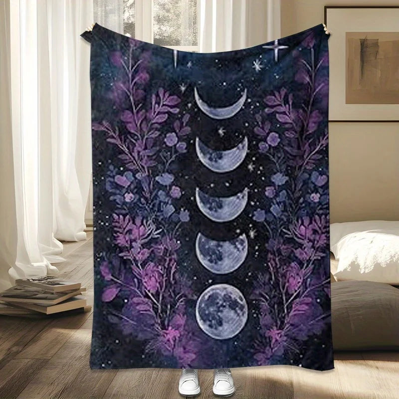 Gothic Moon Phases Throw Blanket - Lightweight Soft Celestial Design for Sofa, Bedroom - Witchy Halloween Gift