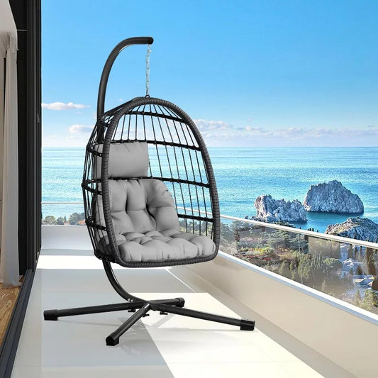 Egg Chair With Stand Patio Rattan Wicker Hammock Chair