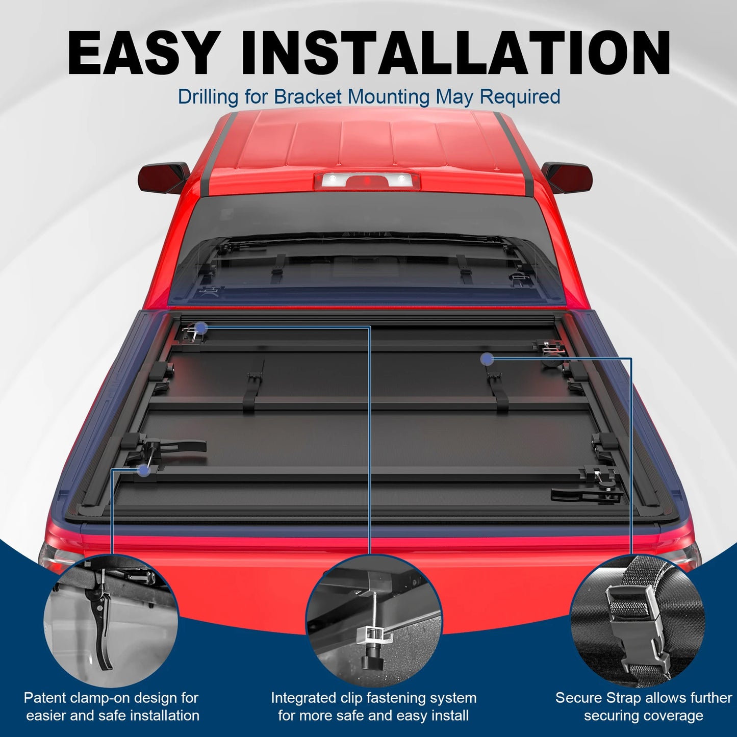 Tacoma 3-Fold Truck Bed Tonneau Cover With LED Lamp