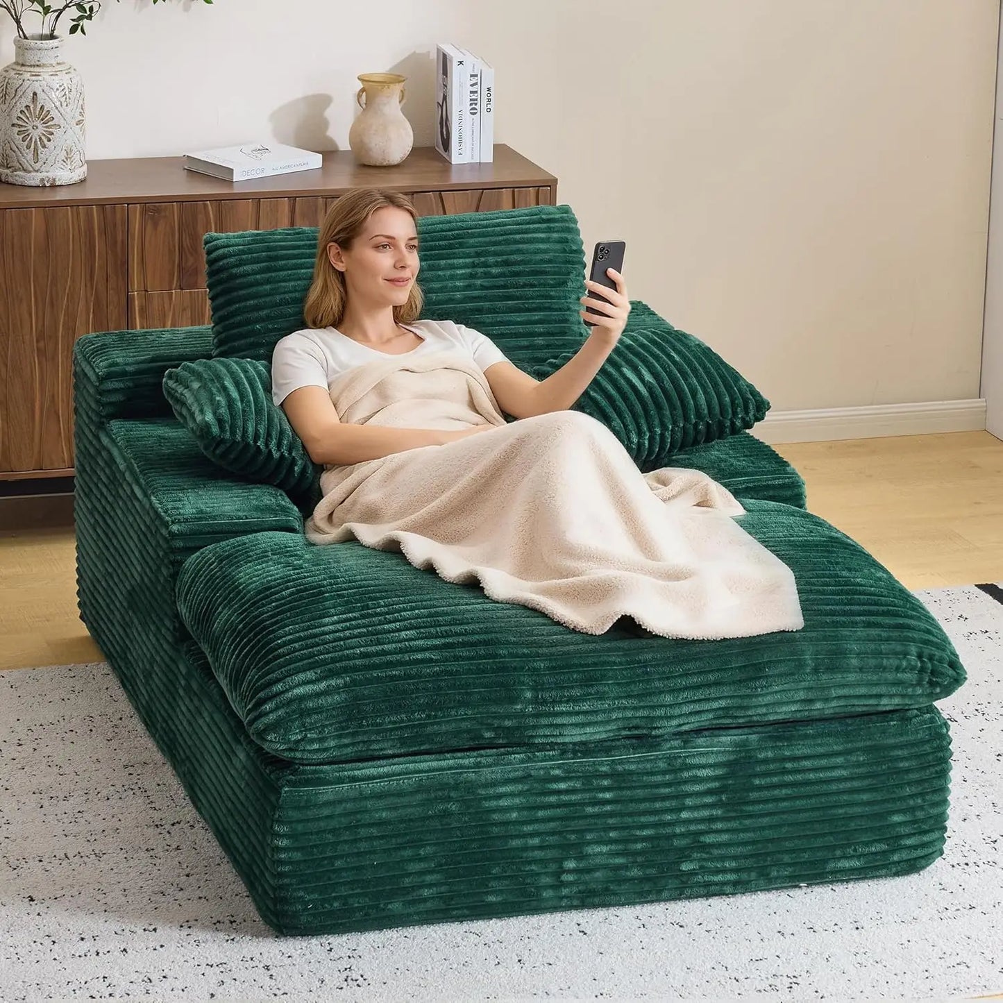 Corduroy Chaise Lounge Sofa Bed Modern Living Room Chair