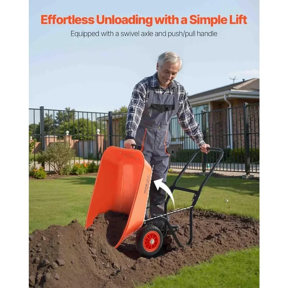 Garden Wheelbarrow With Dual Wheels Foldable Wagon 5 Cu Ft 397 Lb Capacity