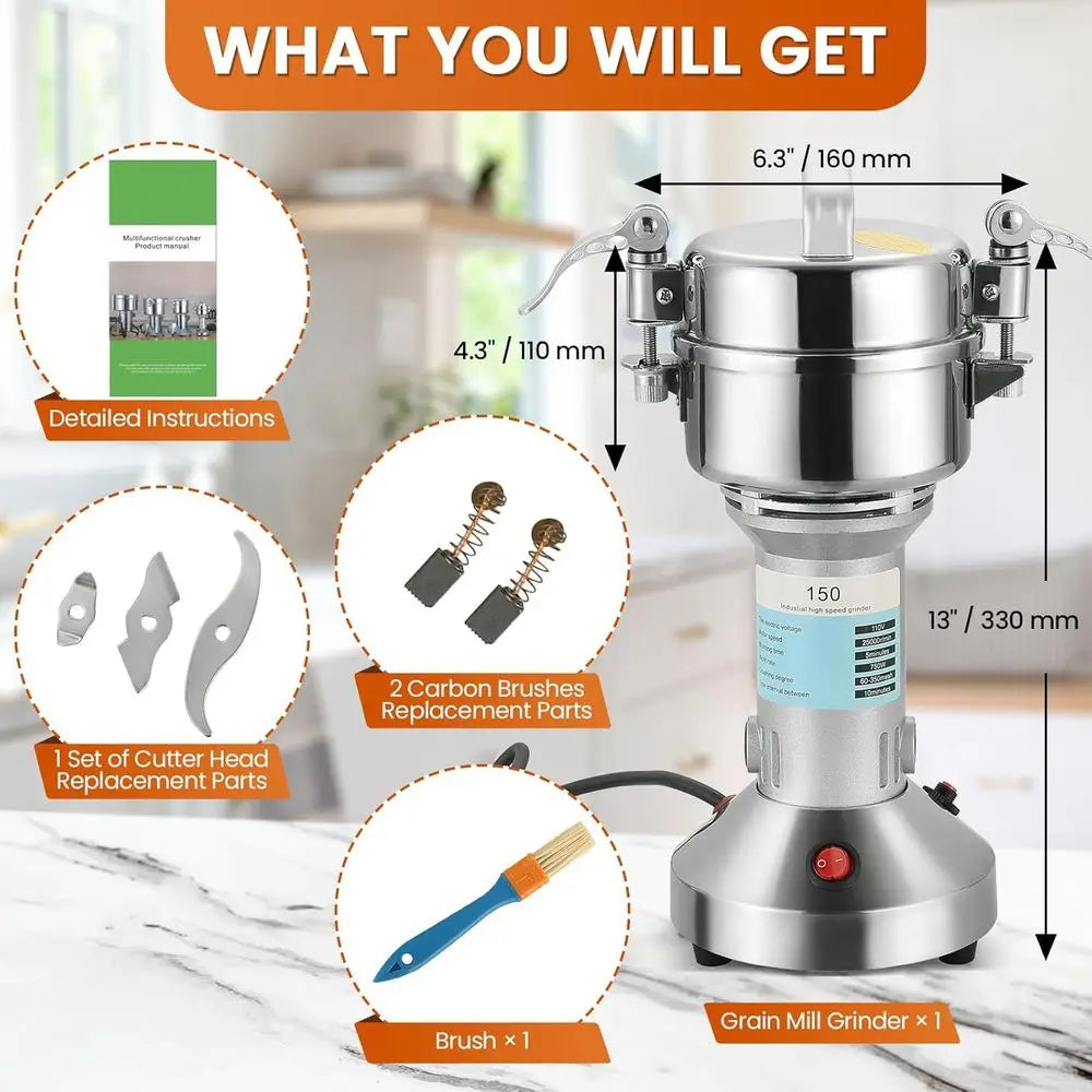 XMSJ 750W Stainless Steel Electric Grain Mill Grinder