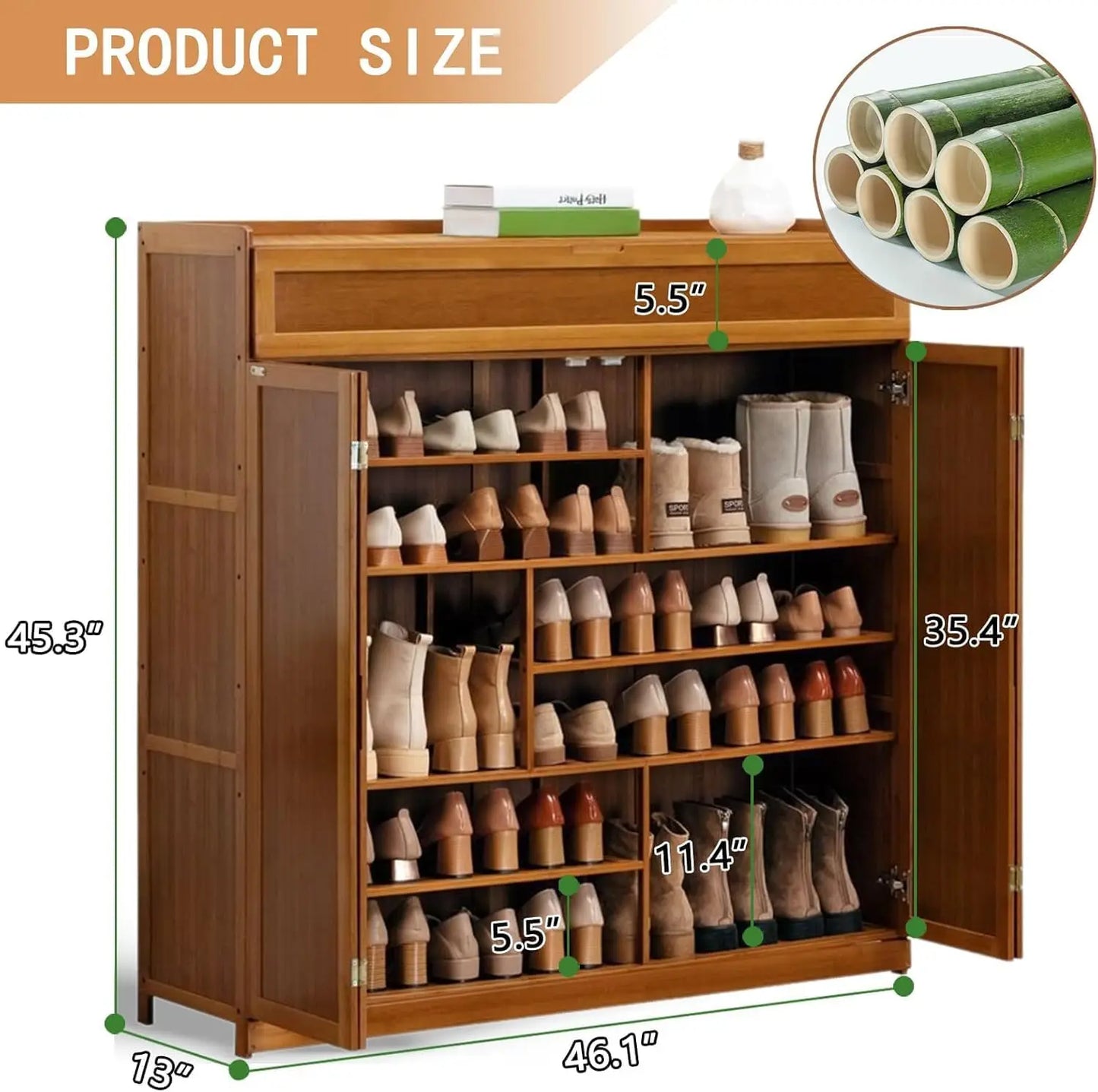 Freesta 8 Tier Bamboo Shoe Cabinet For Entryway Storage