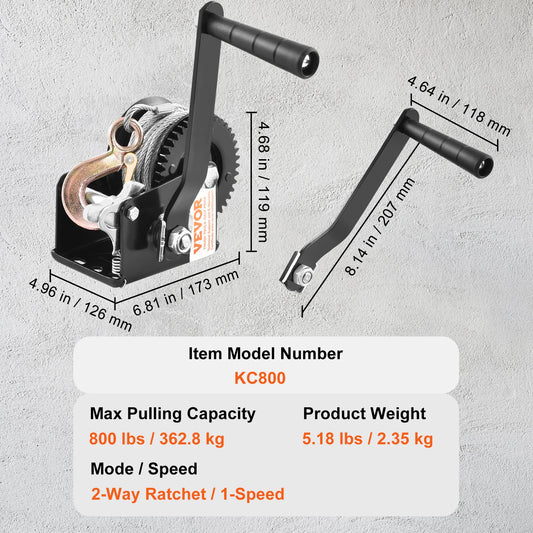 SucceBuy Hand Winch Heavy Duty Rope Crank Two Way Ratchet
