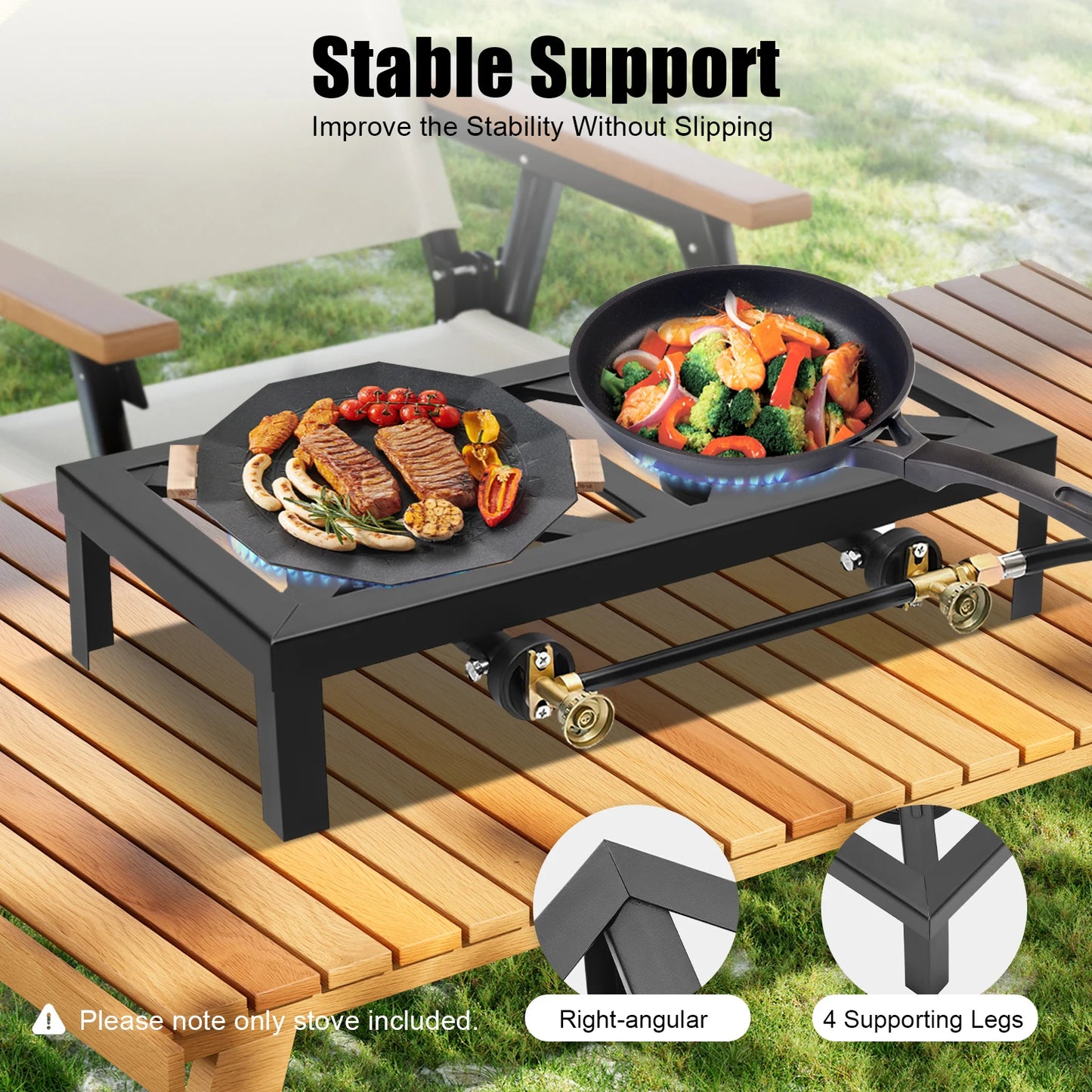 Portable Double Burner Gas Stove With Adjustable Regulator Hose