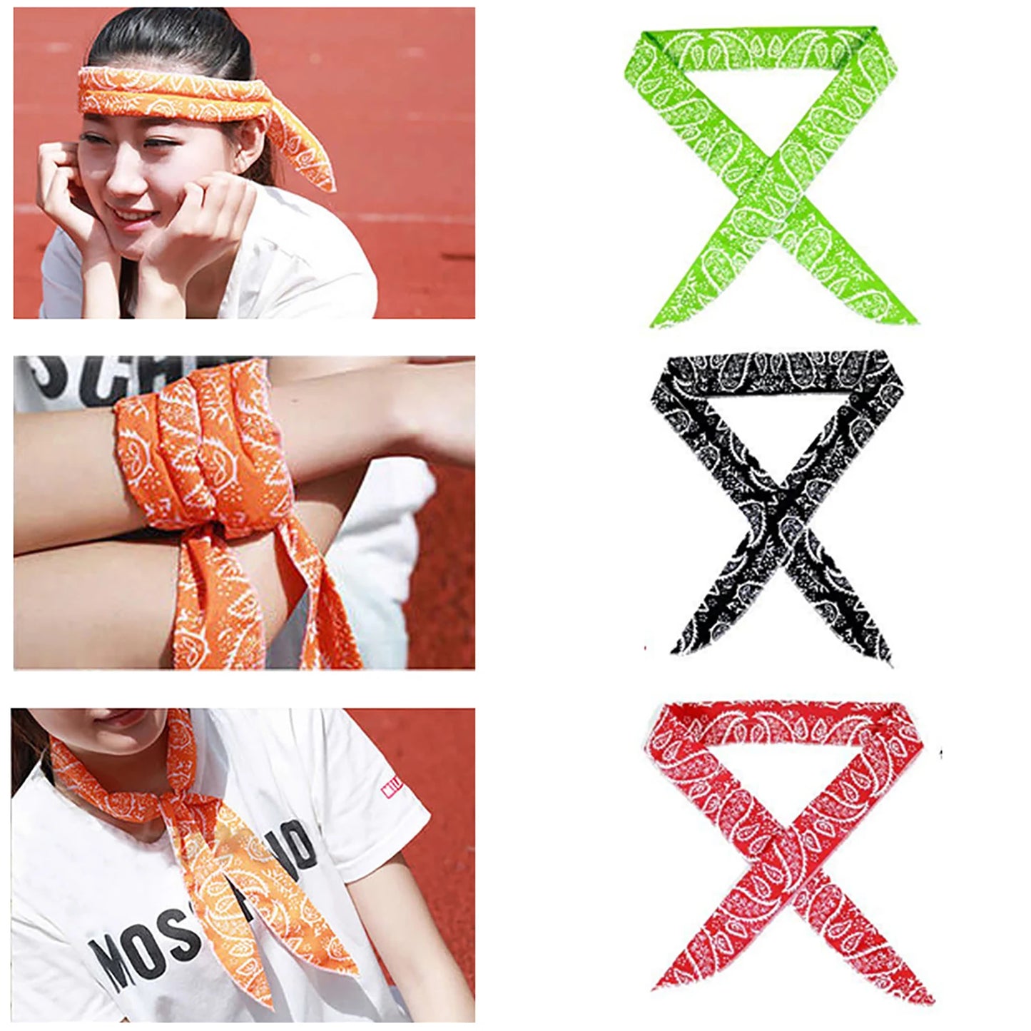 5 Pcs Cool Scarf Neck Wrap Cooling Bandana Scarf Instant Cooling Chill Ice Sports Towel Wristband for All Outdoor Activities