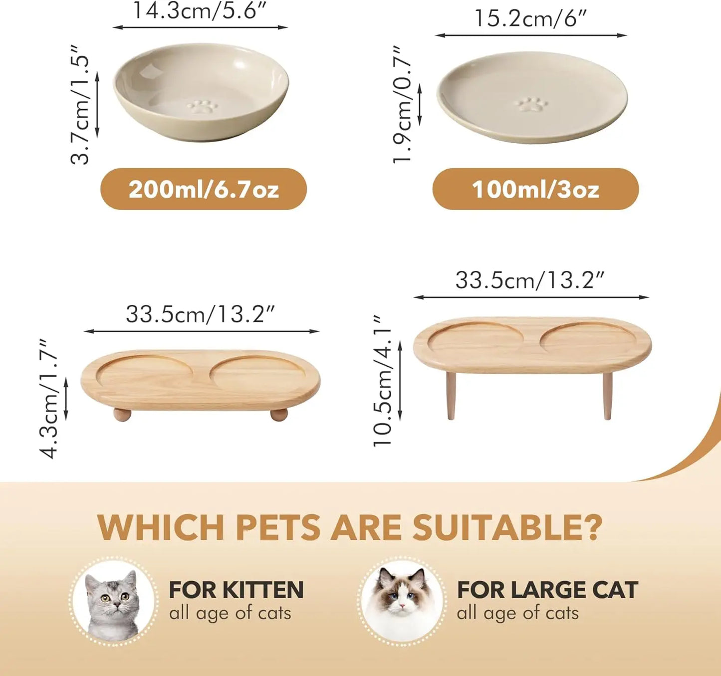 Raised Ceramic Cat Dishes 2-In-1 Food And Water Bowl Set