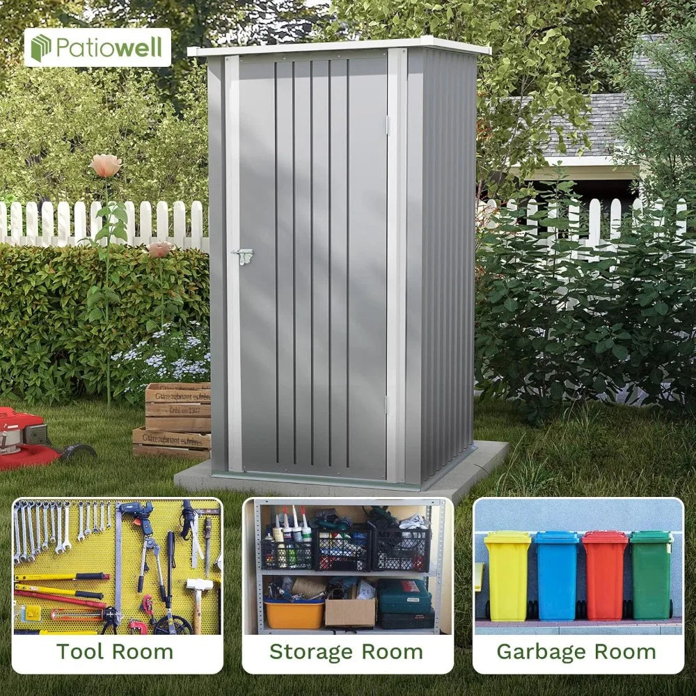 Outdoor Garden Storage Shed With Sloped Roof And Lockable Door
