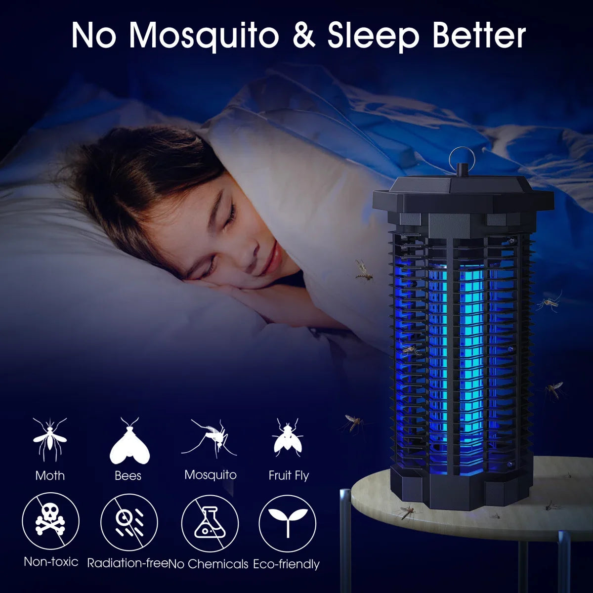 7.1" 4000V Waterproof Electric Mosquito Zappers Bug Killer,Insect Fly Trap for Home Backyard Patio 2500 sq.ft Low Light intensit