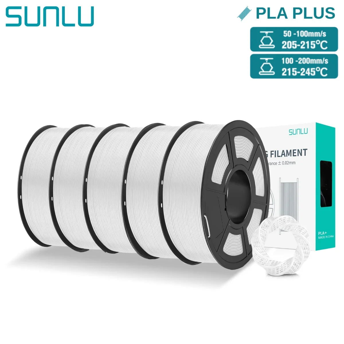 SUNLU 5KG PLA/ PLA Plus Filaments 5 Rolls 3D Filament 1KG/roll 1.75mm 100% Filament Lines Up Neatly For 3D Printing From EU US