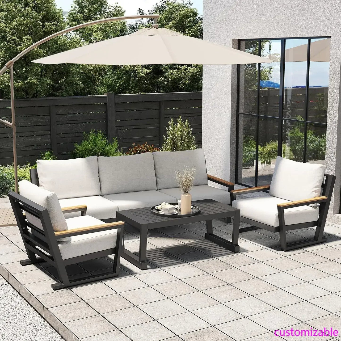 XMSJ Aluminum Outdoor Patio Sectional Sofa Set With Coffee Table