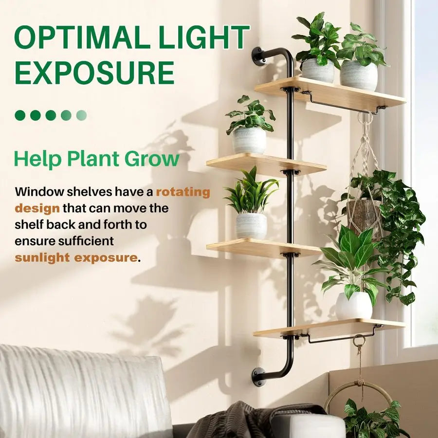 Rotating Window Plant Shelf 4 Tier Wall Mounted Indoor