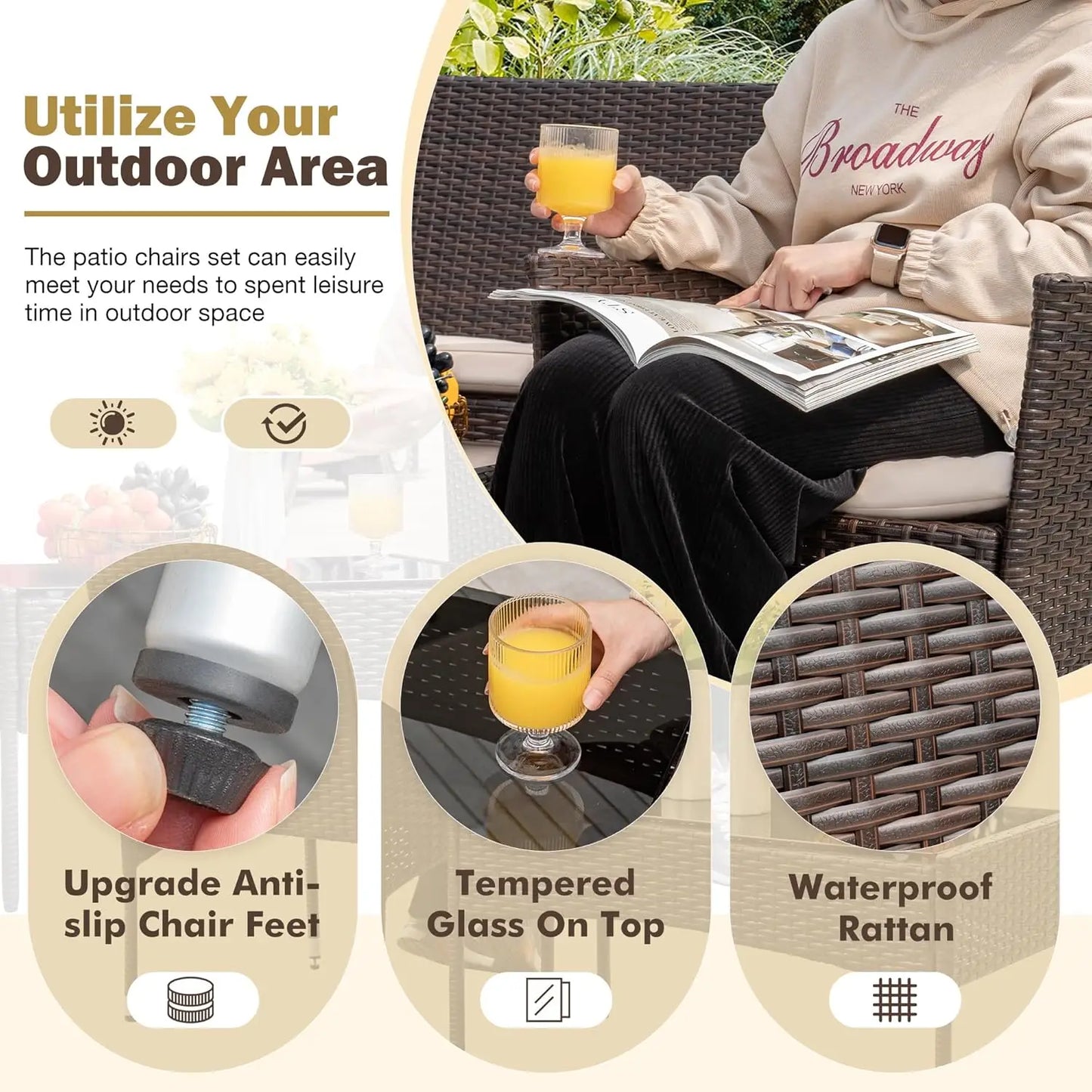 4-Piece Outdoor Patio Furniture Set Rattan Wicker Garden Poolside