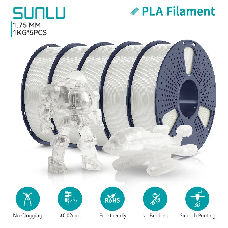 SUNLU 5KG PLA/ PLA Plus Filaments 5 Rolls 3D Filament 1KG/roll 1.75mm 100% Filament Lines Up Neatly For 3D Printing From EU US
