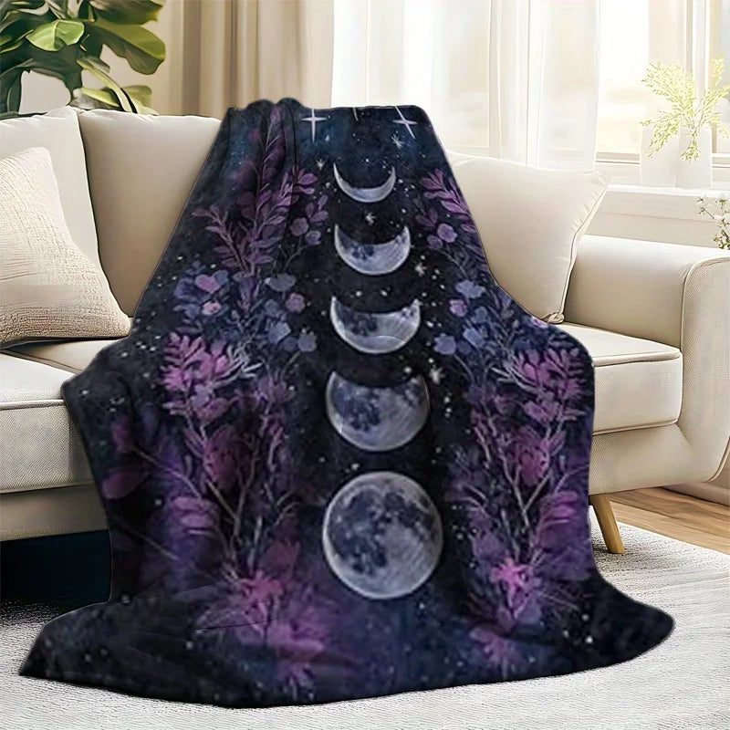 Gothic Moon Phases Throw Blanket - Lightweight Soft Celestial Design for Sofa, Bedroom - Witchy Halloween Gift
