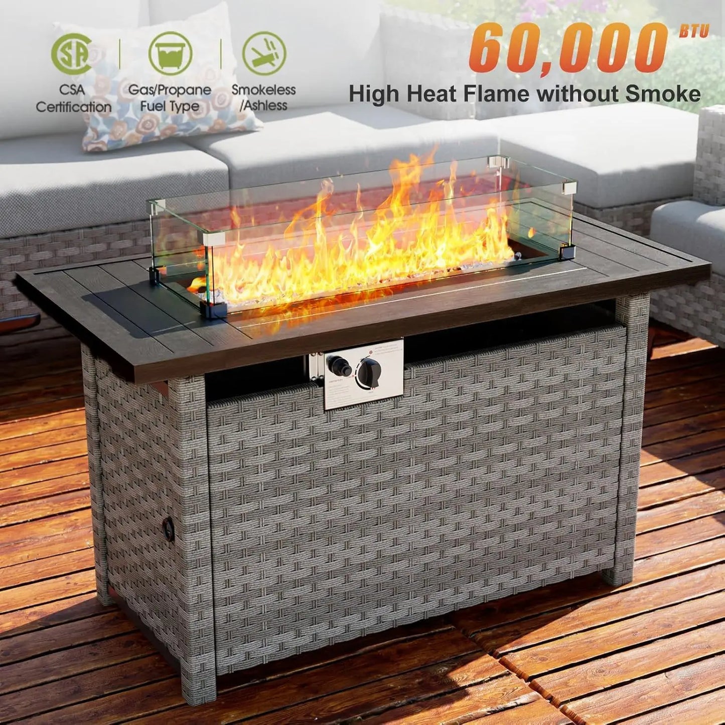 Propane Fire Pit Table With Wind Guard Auto Ignition