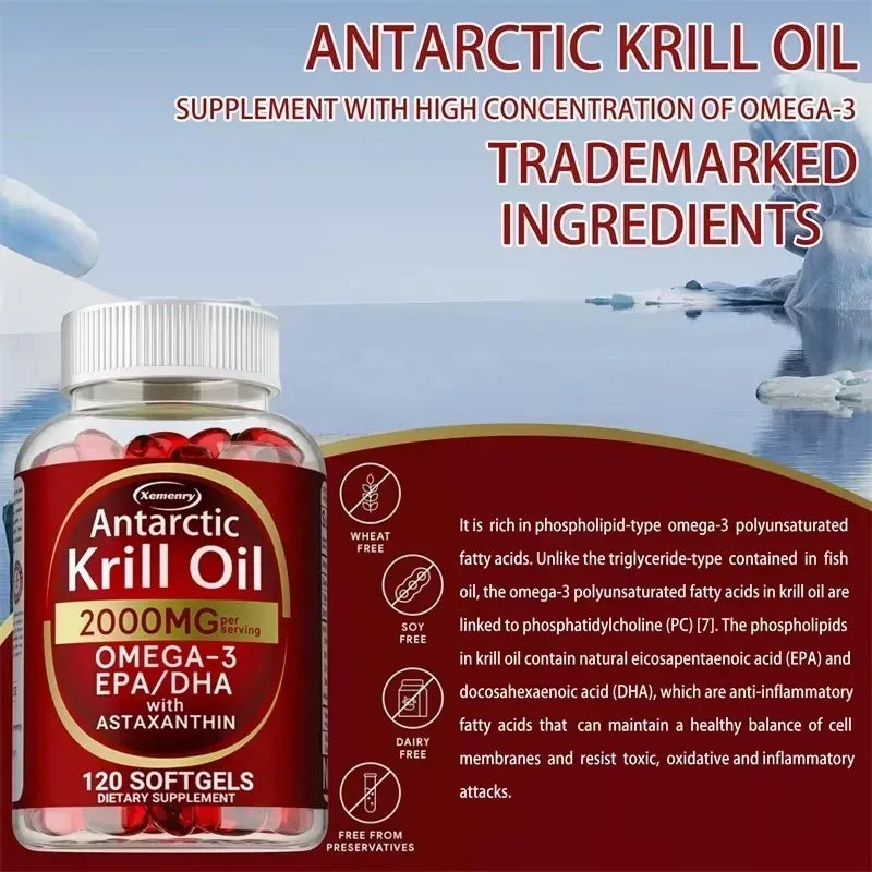 Xemenry Antarctic Krill Oil Capsules With EPA DHA Omega 3