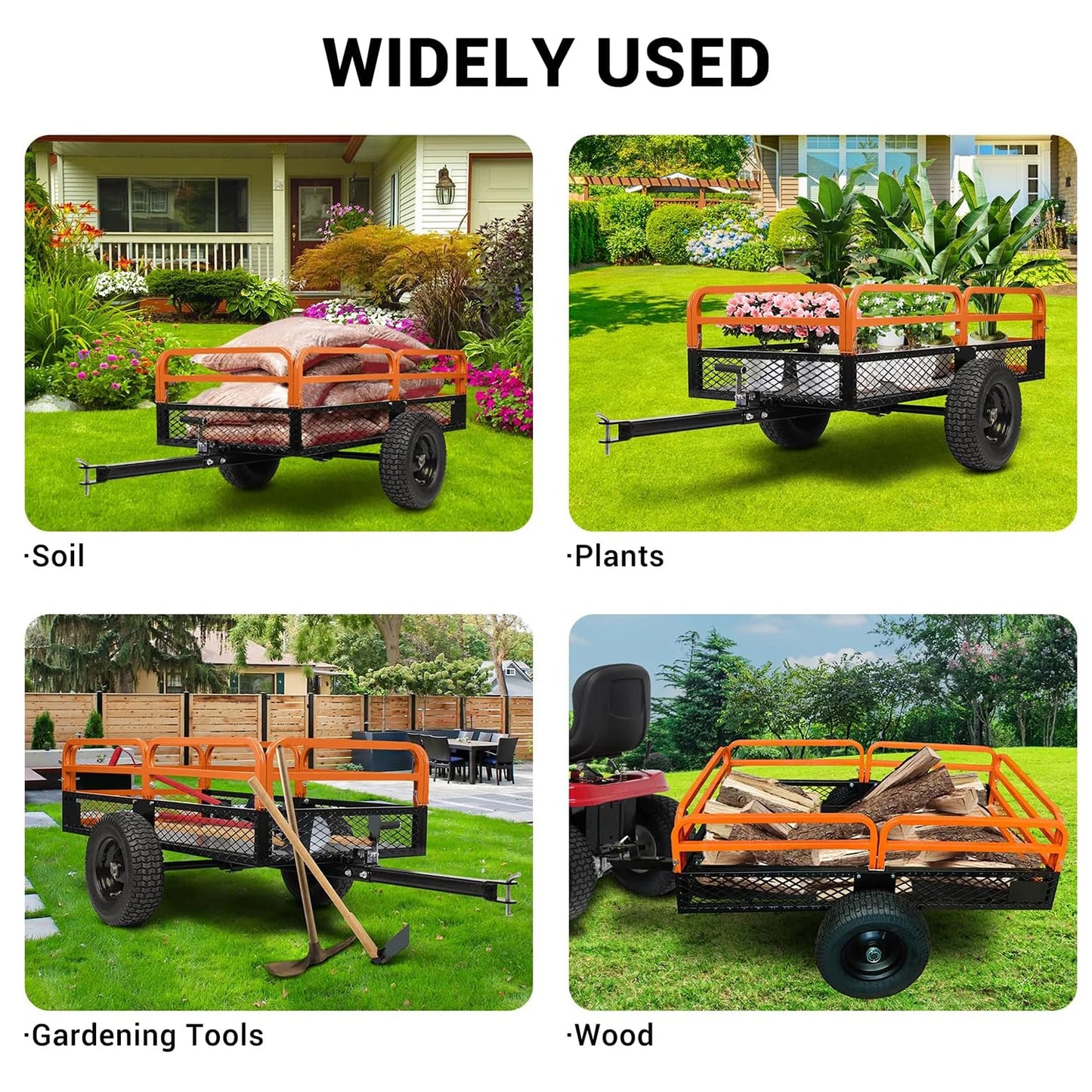 HiMISS ATV Trailer Garden Cart Wheels Utility Trailer For Tractors ATVs