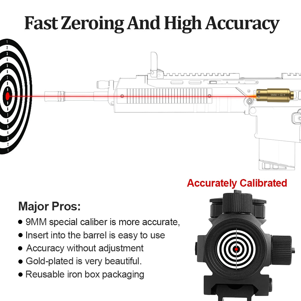 Bore Sight Red Dot Laser Cartridge For Pistols And Rifles